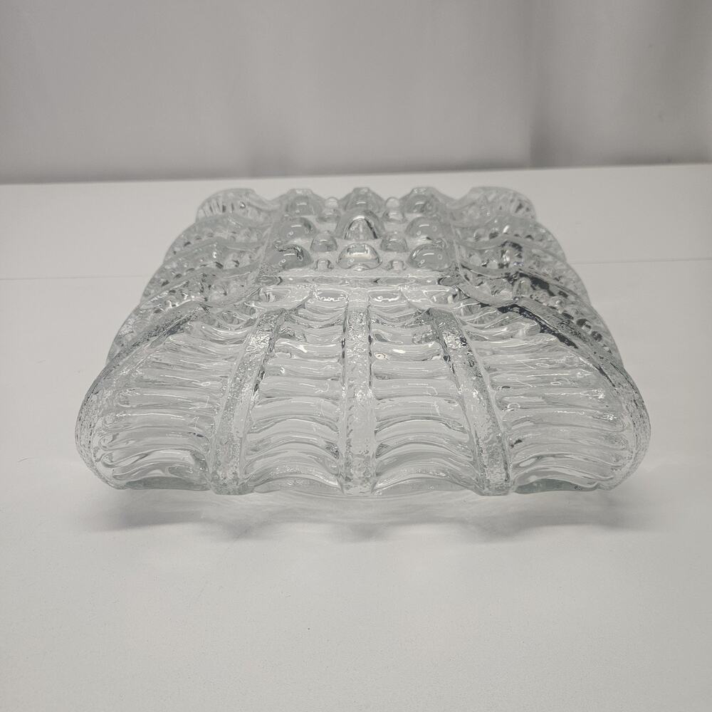 Art Deco Square Glass Bubble Pattern Flush Mount Ceiling Light Austria 1960s